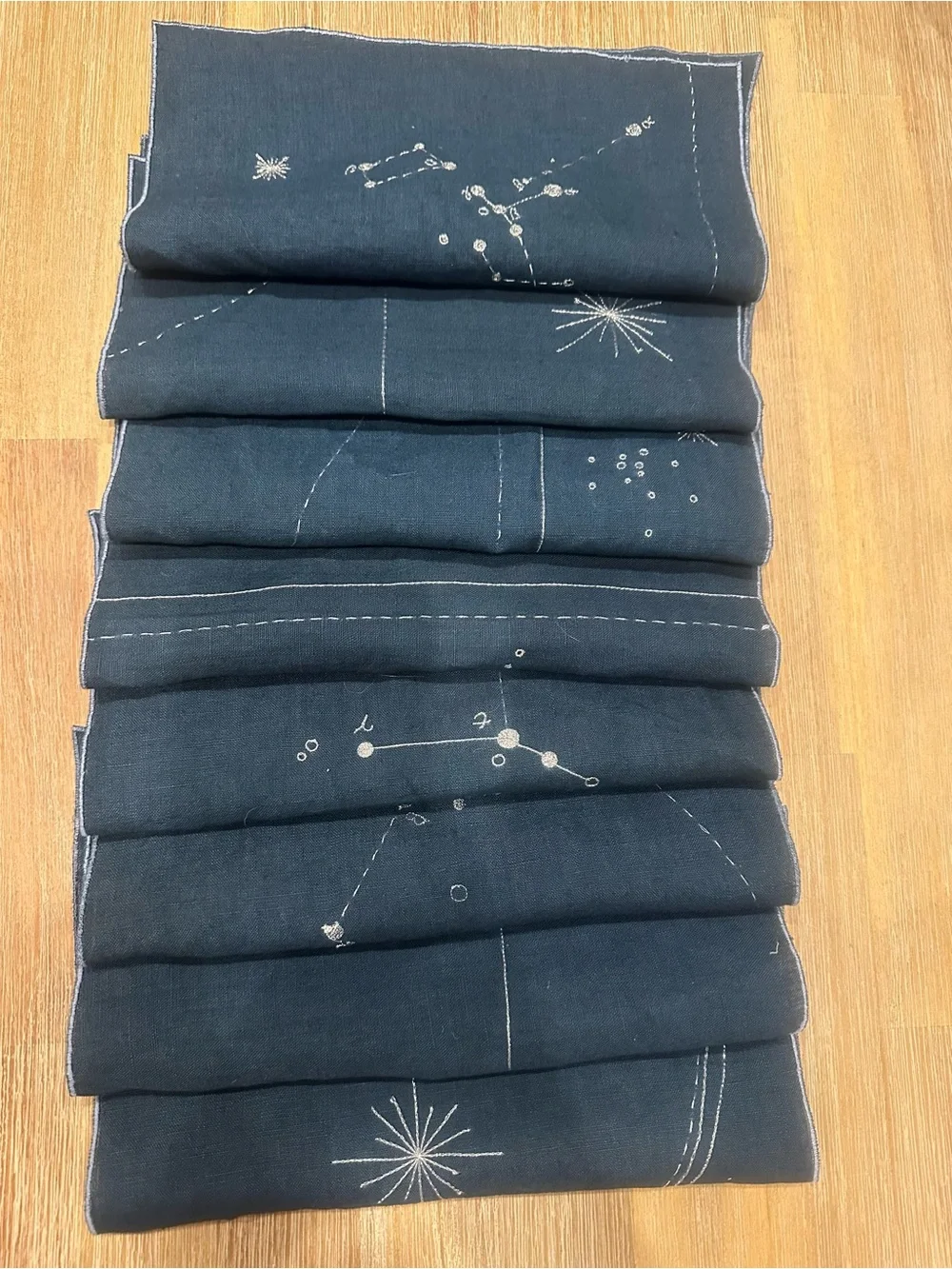 Set of 8 Celestial Constellation Cloth Napkins 10x10 Navy Blue Silver Embroidery